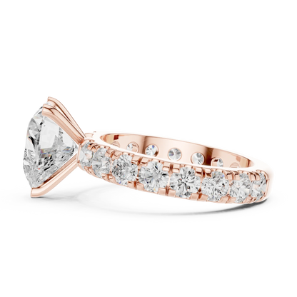 Side view of rose gold heart solitaire ring with pave band and lab-grown diamond – Australia