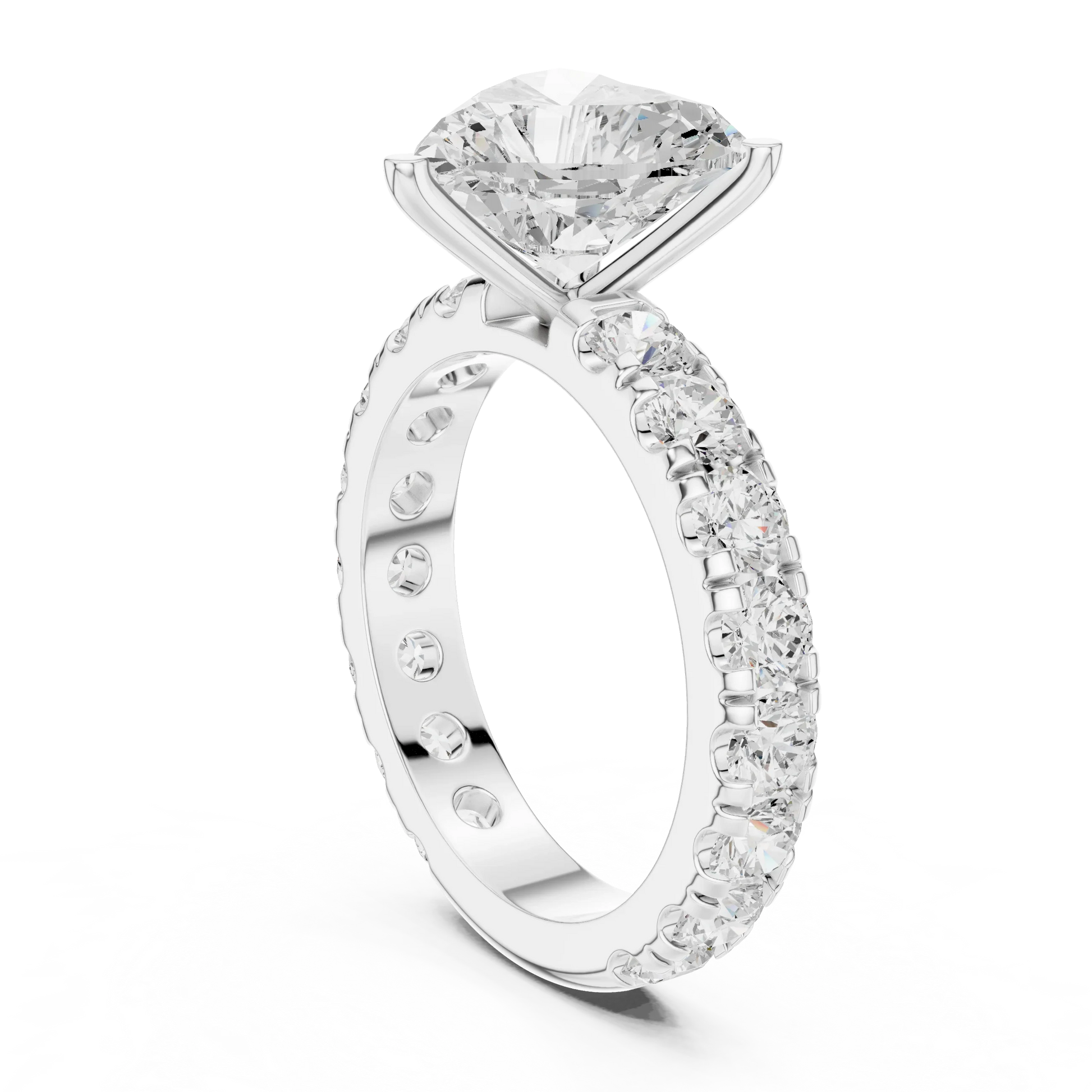 Back side view of white gold heart solitaire ring with pave band and lab-grown diamond – Australia