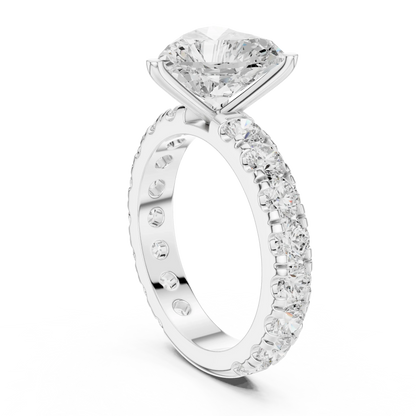Back side view of white gold heart solitaire ring with pave band and lab-grown diamond – Australia