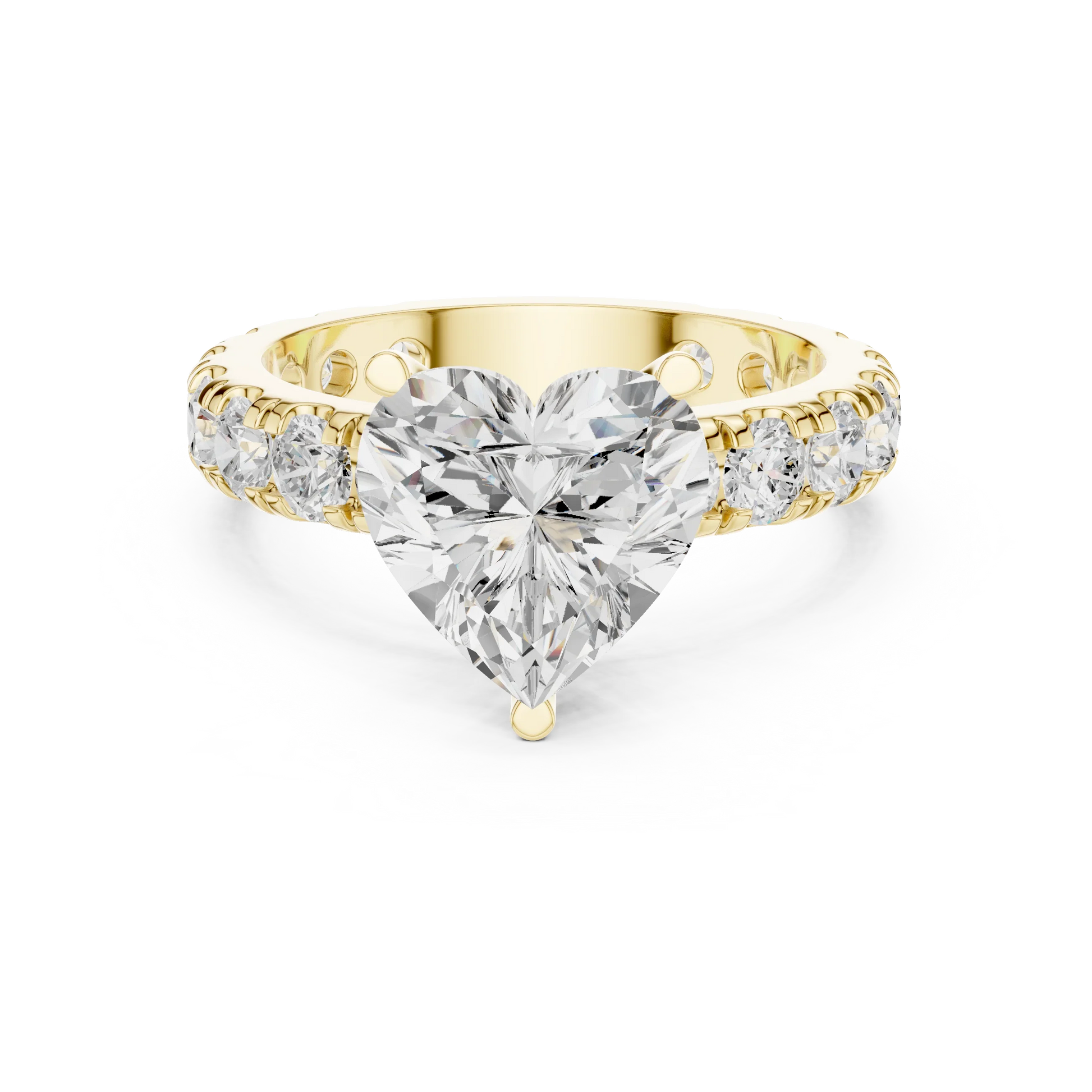 Heart solitaire ring in yellow gold with pave band and lab-grown diamond – Australia
