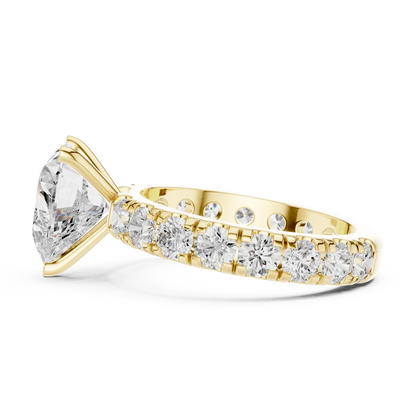 Side view of yellow gold heart solitaire ring with pave band and lab-grown diamond – Australia