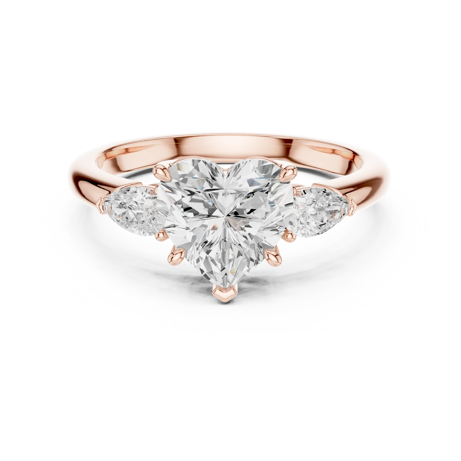 Side view of yellow gold heart three-stone ring with pear side stones and lab-grown diamond 鈥?Australia