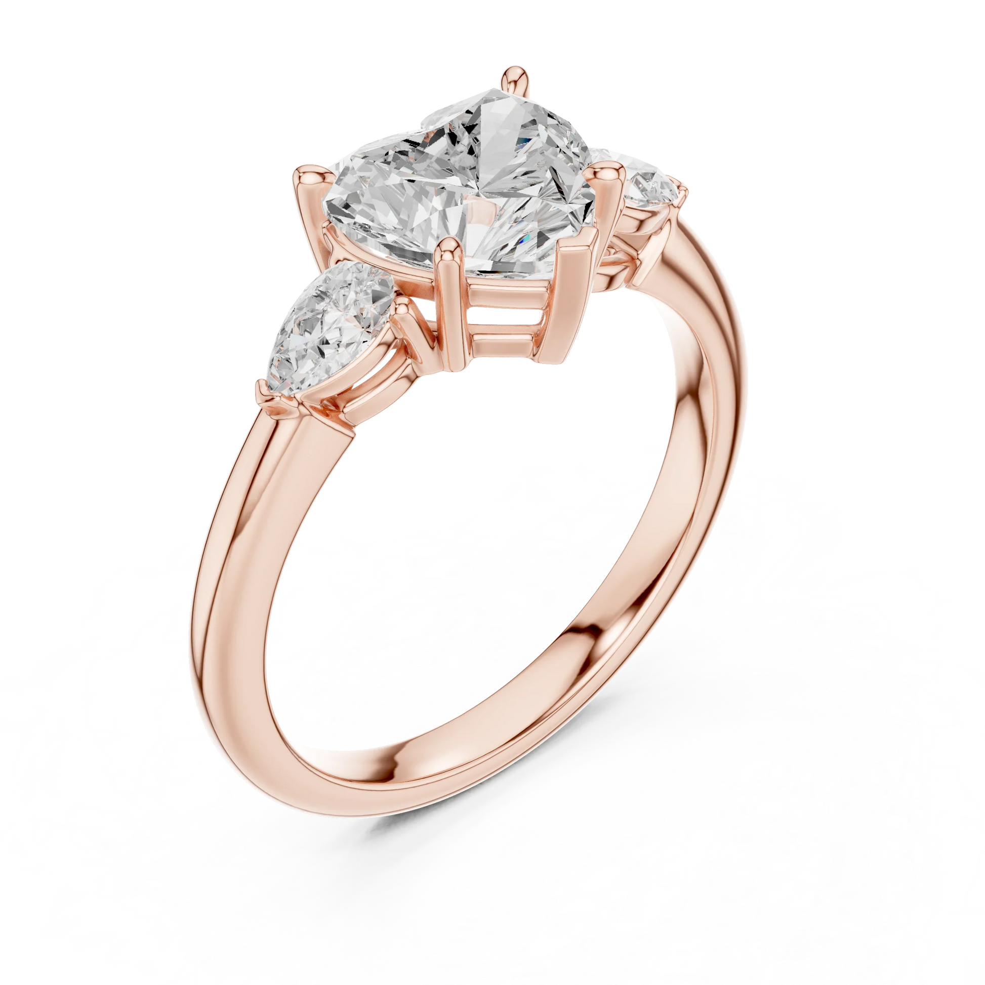 Heart three-stone ring in rose gold with pear side stones and lab-grown diamond 鈥?Australia