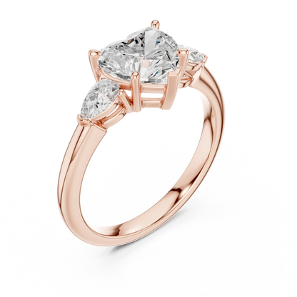 Heart three-stone ring in rose gold with pear side stones and lab-grown diamond 鈥?Australia