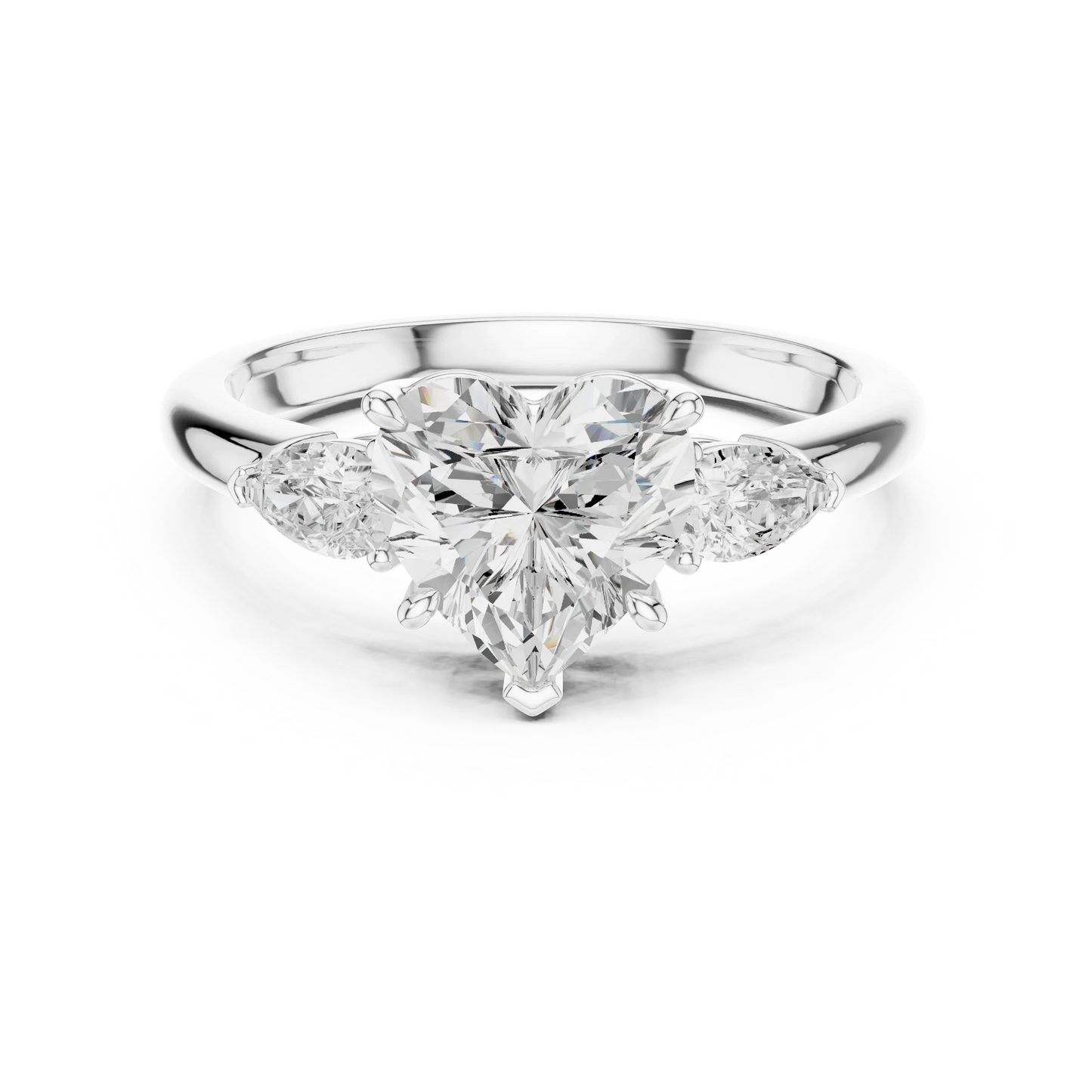 Heart three-stone ring in white gold with pear side stones and lab-grown diamond 鈥?Australia