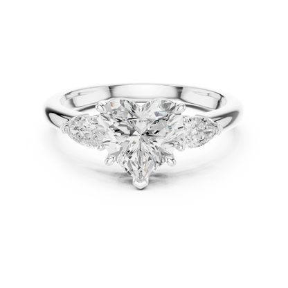 Heart three-stone ring in white gold with pear side stones and lab-grown diamond 鈥?Australia