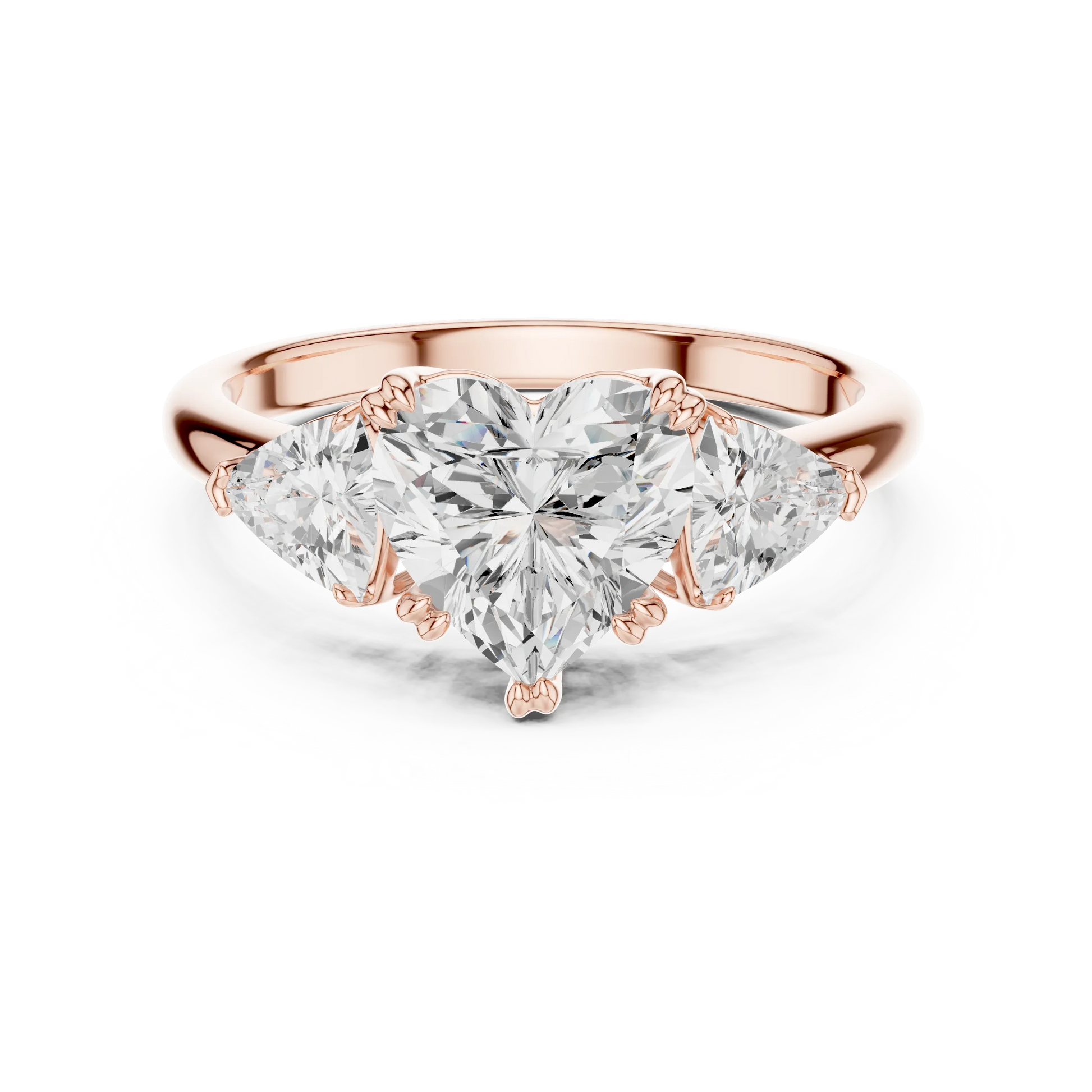 Heart three-stone ring in rose gold with trillion cut side stones and lab-grown diamond 鈥?Australia