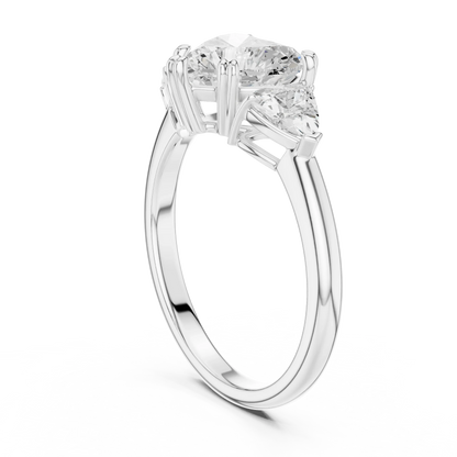 Back side view of white gold heart three-stone ring with trillion cut side stones and lab-grown diamond 鈥?Australia