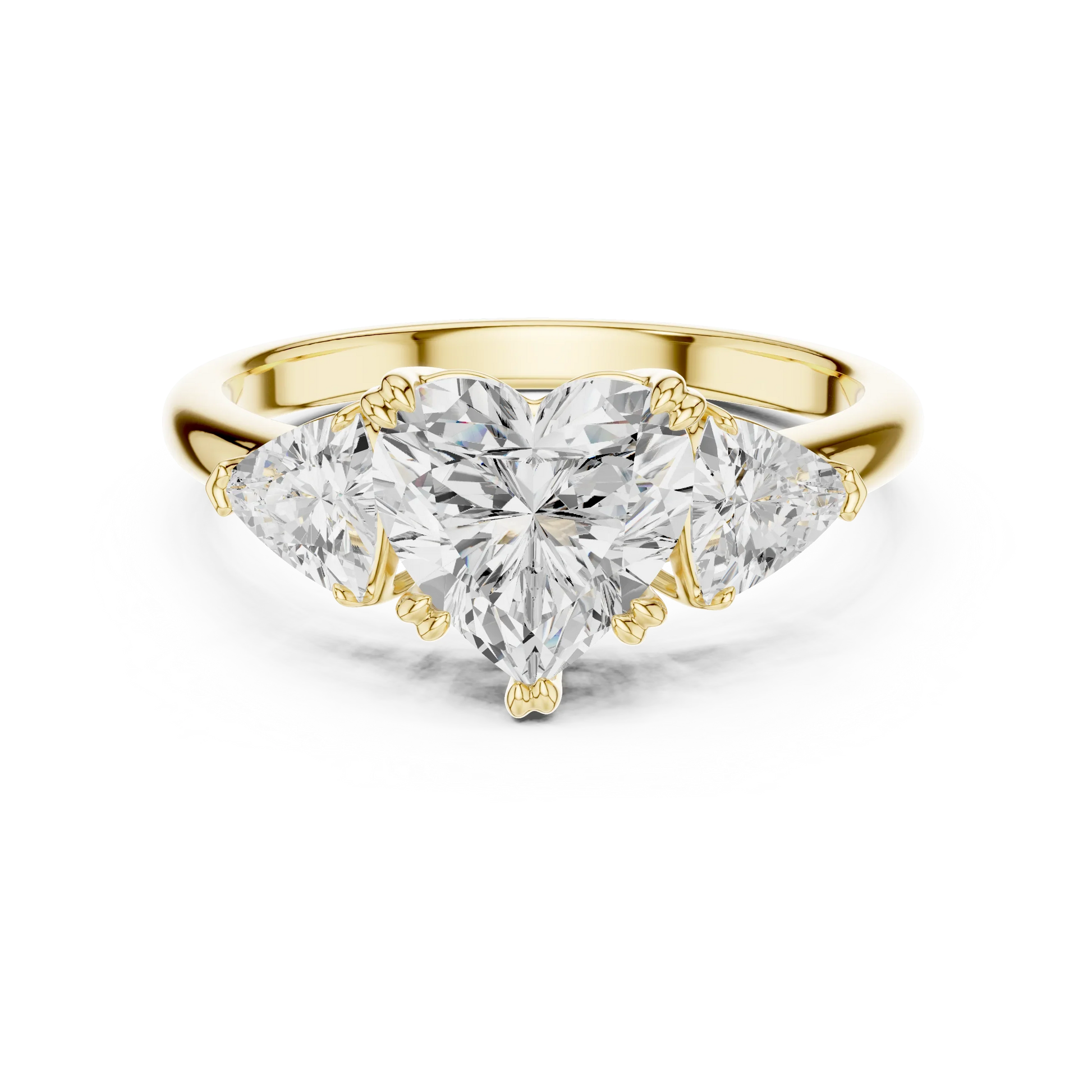 Heart three-stone ring in yellow gold with trillion cut side stones and lab-grown diamond 鈥?Australia