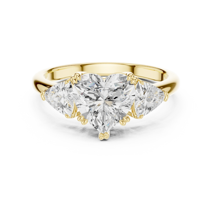 Heart three-stone ring in yellow gold with trillion cut side stones and lab-grown diamond 鈥?Australia