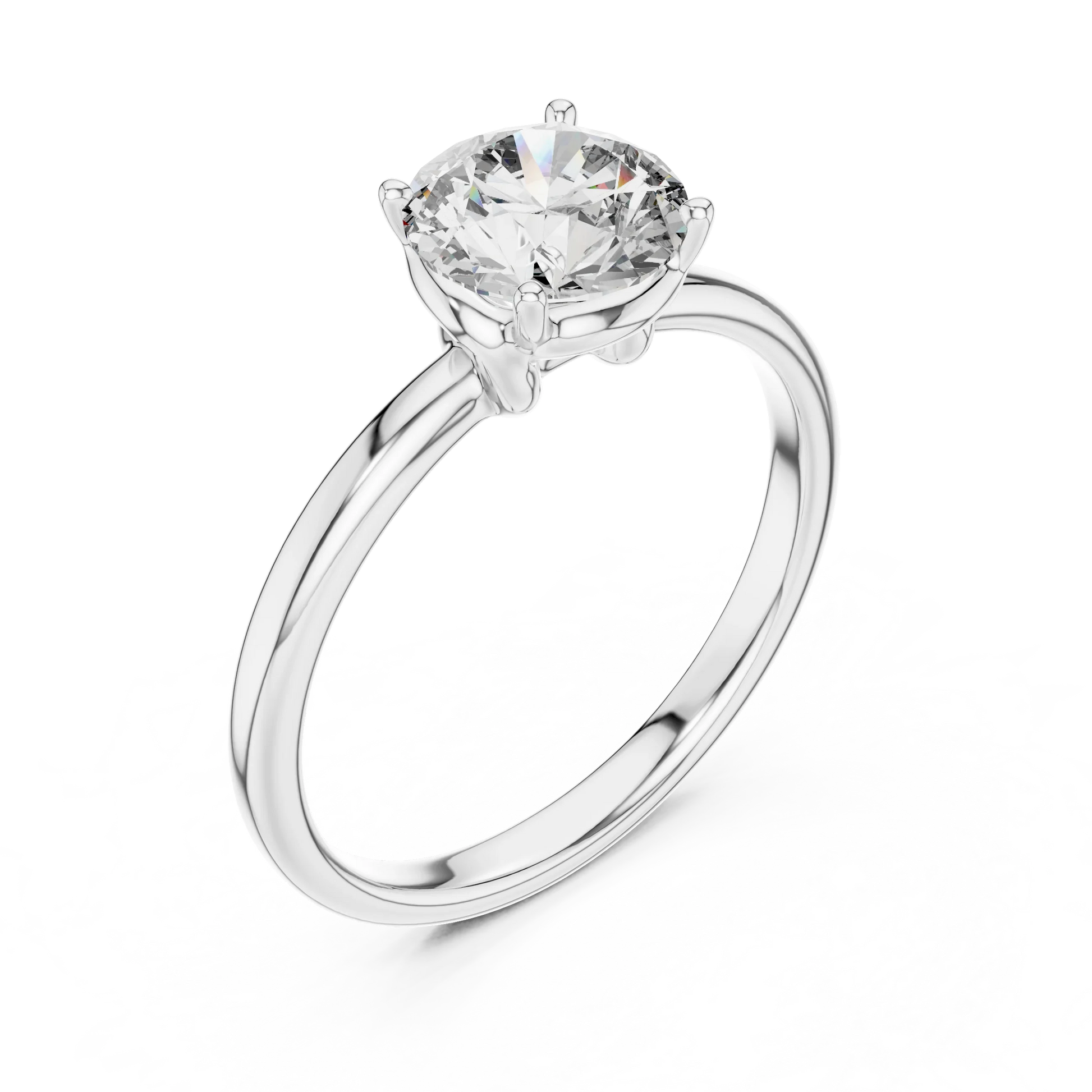 Top view of round cut diamond ring in white gold with round gemstone