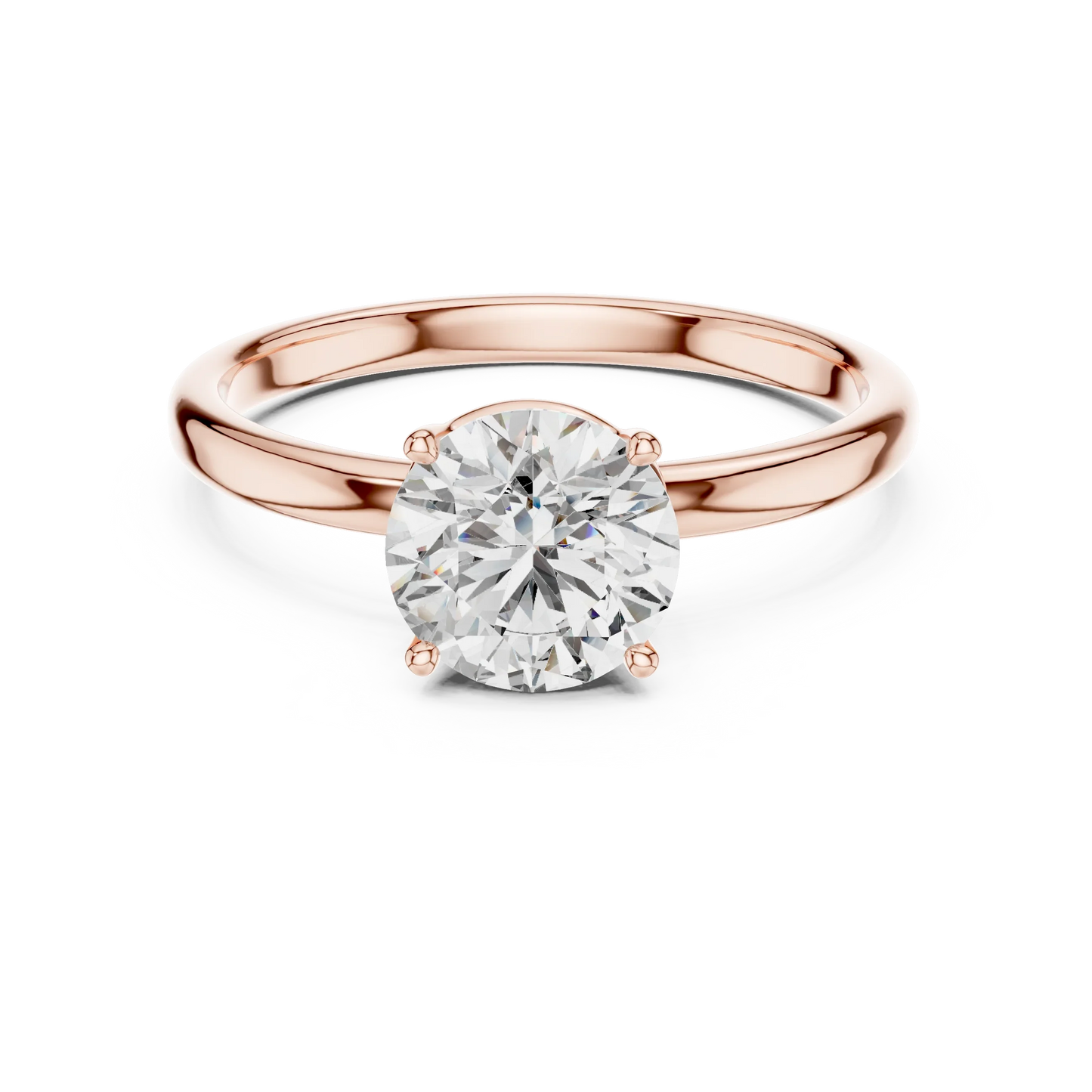 Top diamond view of round cut rose gold diamond ring with round gemstone