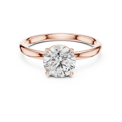 Top diamond view of round cut rose gold diamond ring with round gemstone