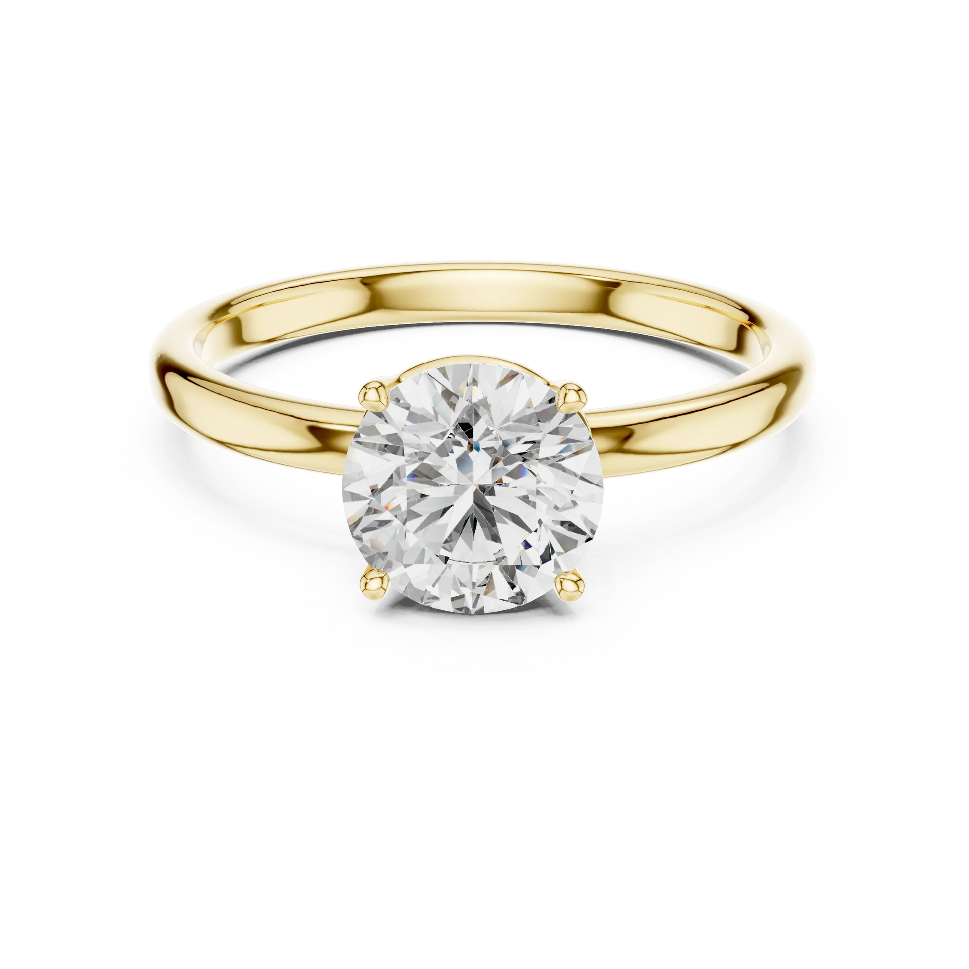 Diamond view of round cut yellow gold diamond ring with round gemstone