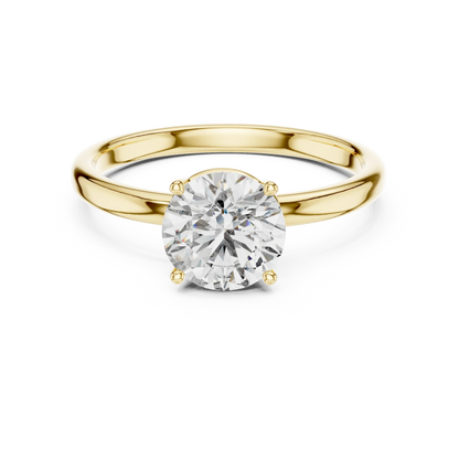 Diamond view of round cut yellow gold diamond ring with round gemstone
