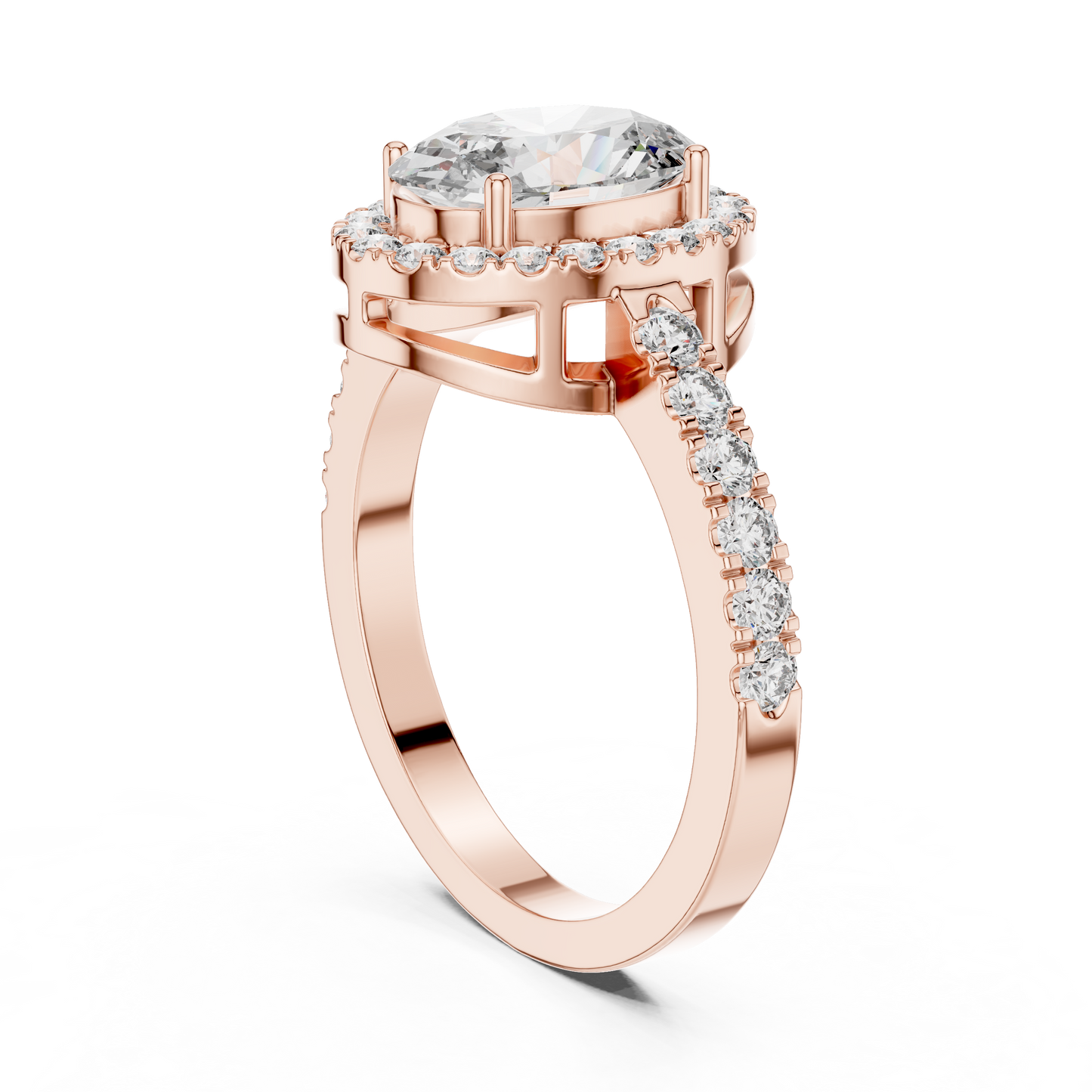 Oval Halo Diamond Engagement Ring with Pav茅 Band