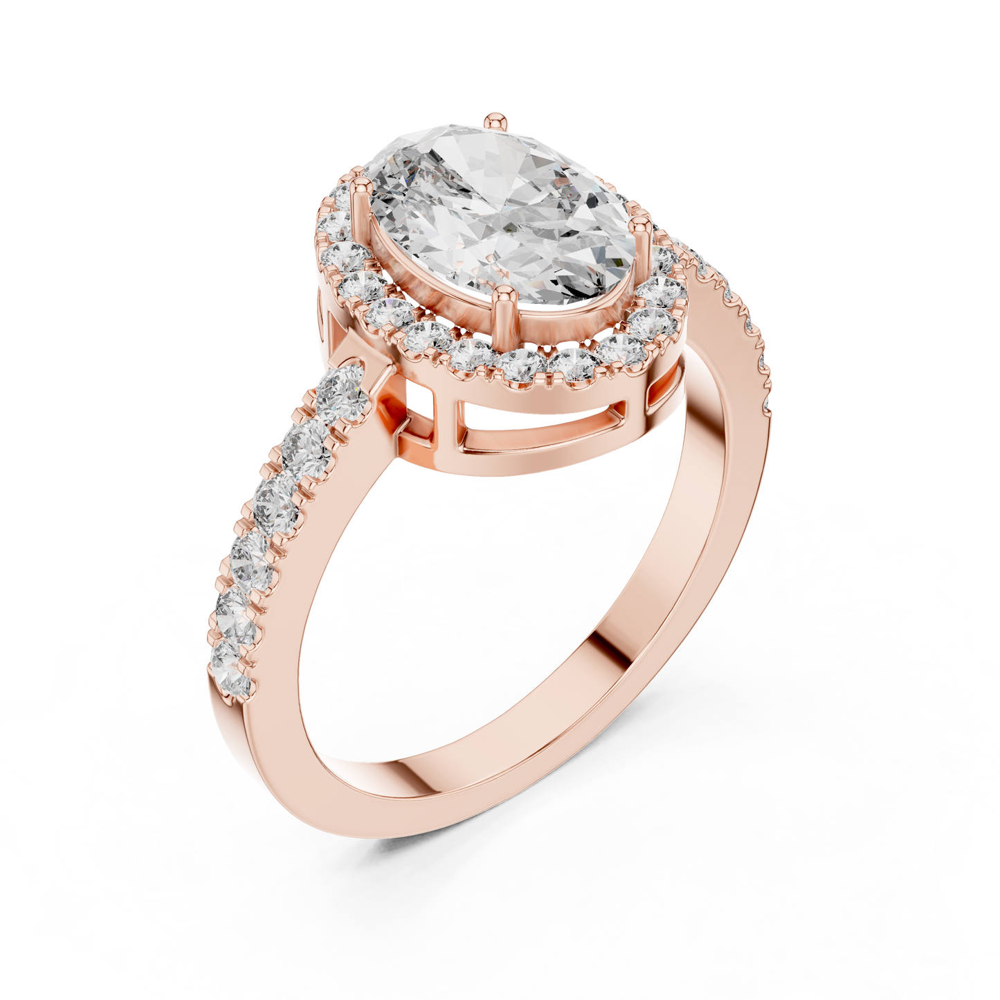 Oval Halo Diamond Engagement Ring with Pav茅 Band