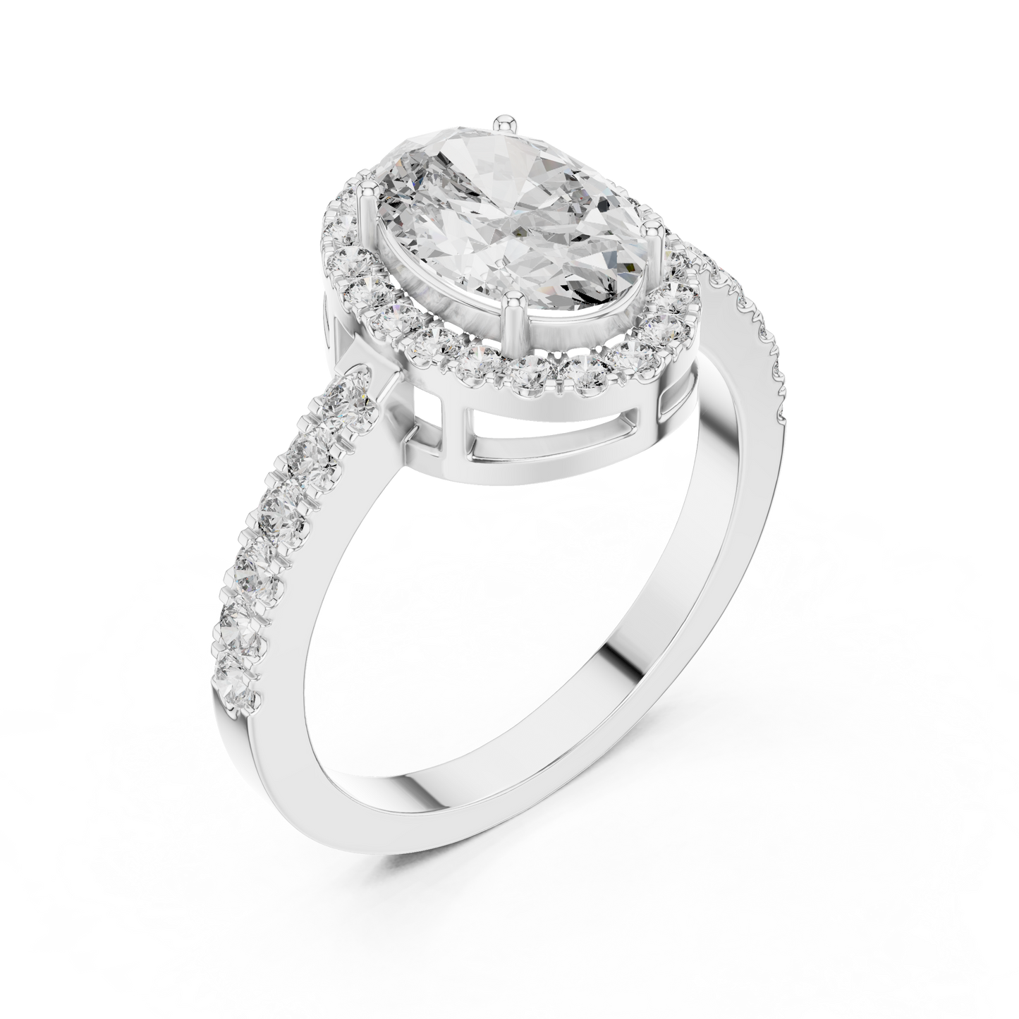 Oval Halo Diamond Engagement Ring with Pav茅 Band