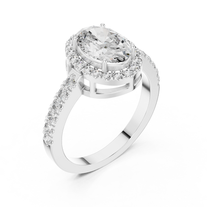 Oval Halo Diamond Engagement Ring with Pav茅 Band
