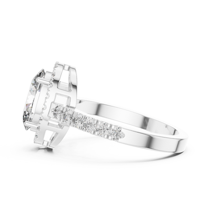 Oval Halo Diamond Engagement Ring with Pav茅 Band