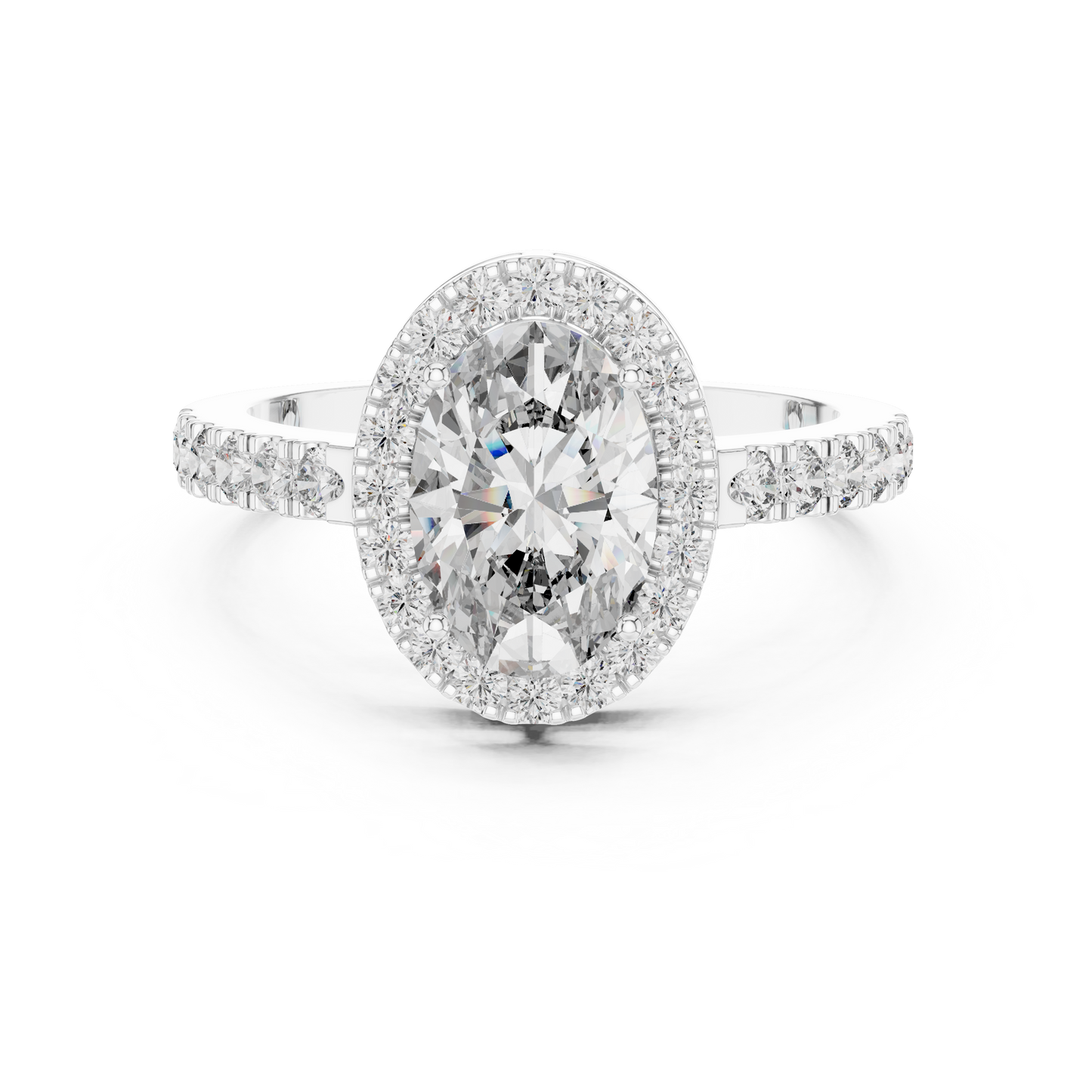 Oval Halo Diamond Engagement Ring with Pav茅 Band