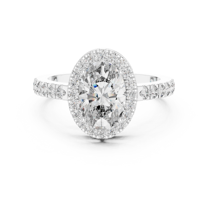 Oval Halo Diamond Engagement Ring with Pav茅 Band