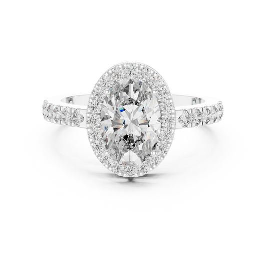 Oval Halo Diamond Engagement Ring with Pav茅 Band