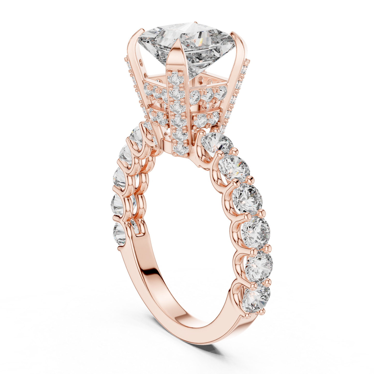 Princess Cut Diamond Ring with Pav茅 Band