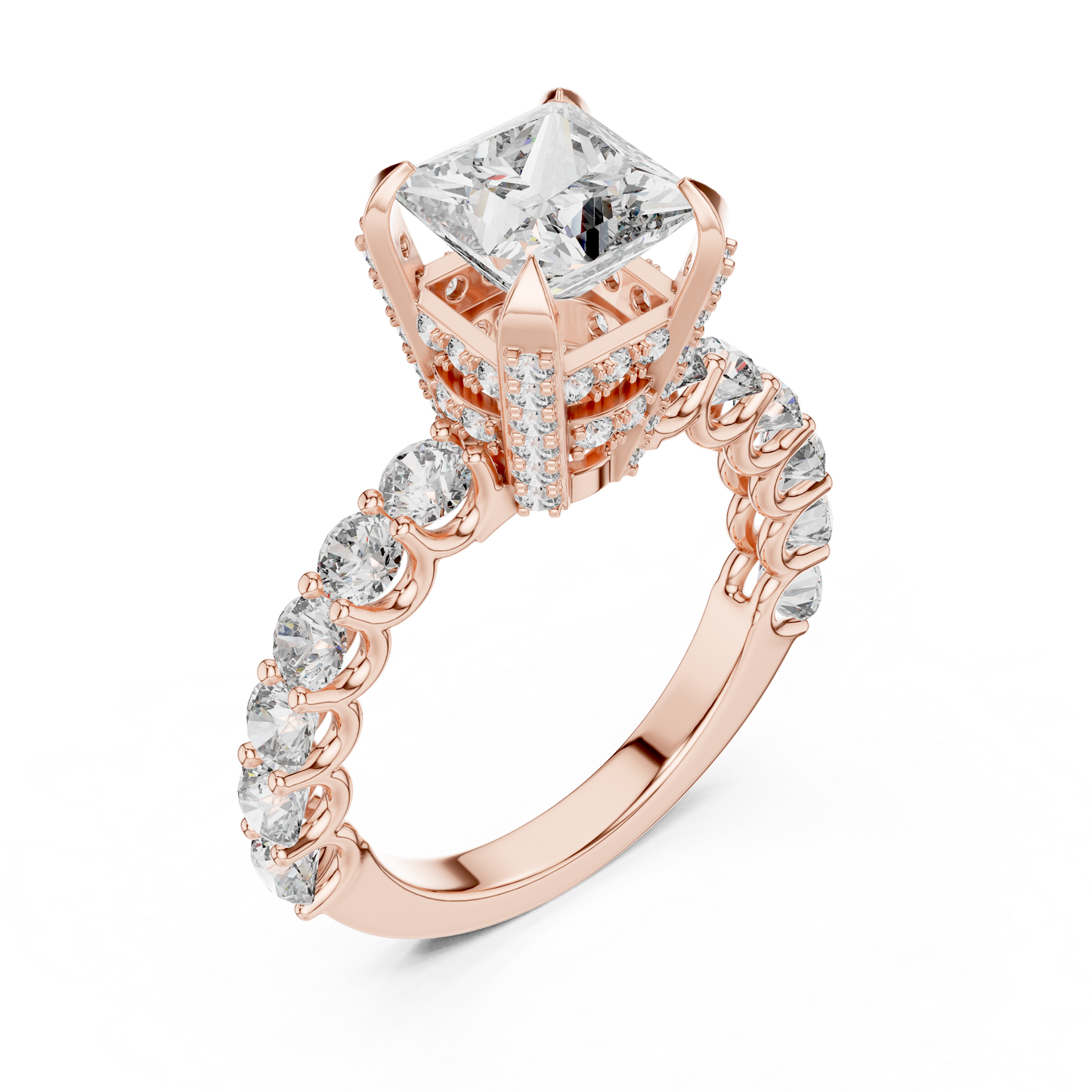 Princess Cut Diamond Ring with Pav茅 Band