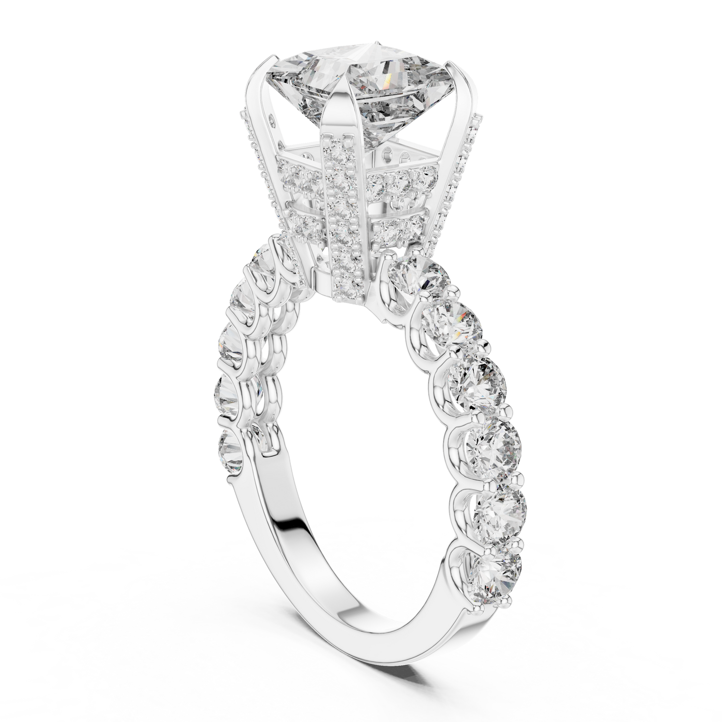 Princess Cut Diamond Ring with Pav茅 Band