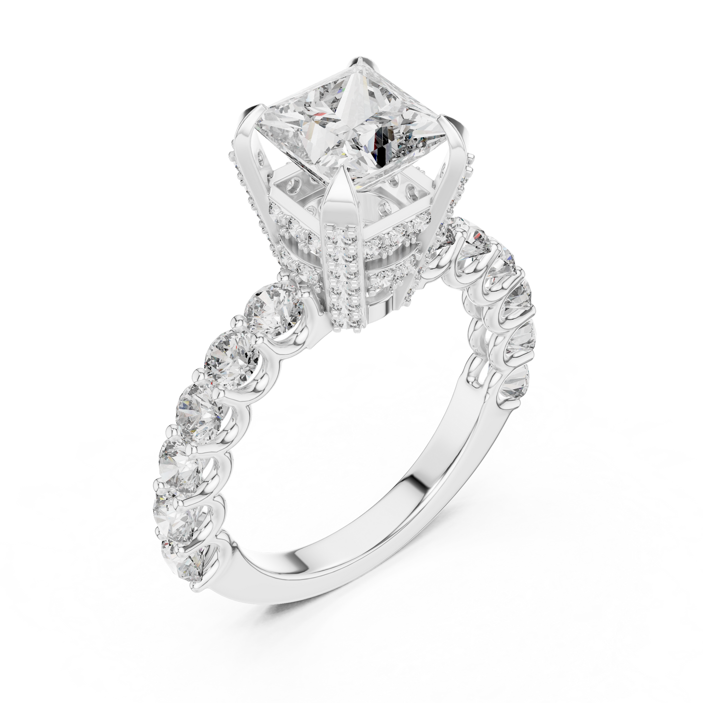 Princess Cut Diamond Ring with Pav茅 Band