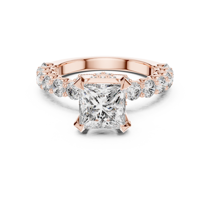 Princess Cut Diamond Ring with Pav茅 Band
