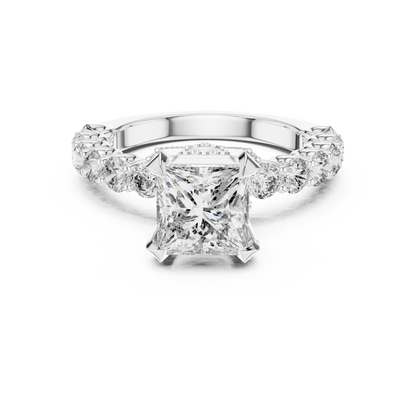 Princess Cut Diamond Ring with Pav茅 Band