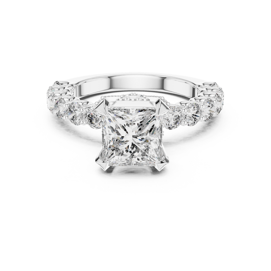 Princess Cut Diamond Ring with Pav茅 Band