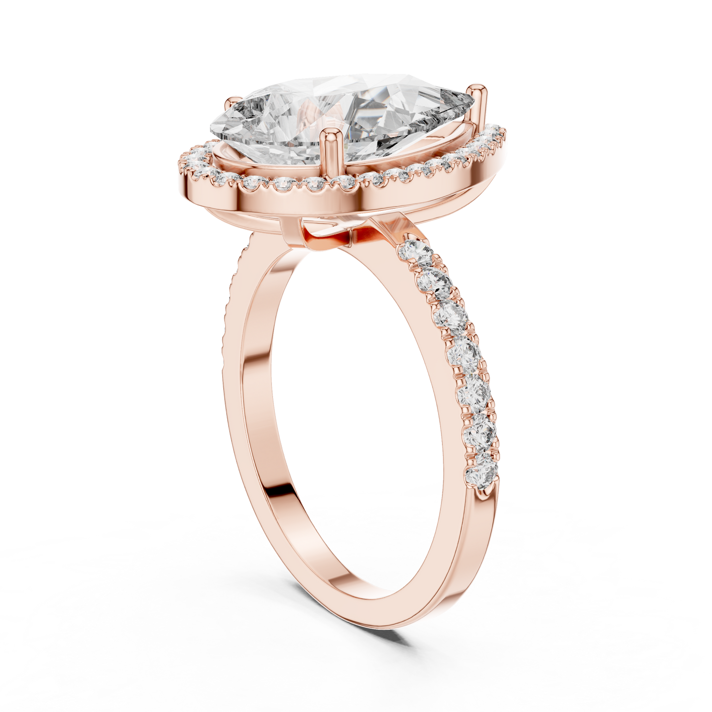 Pear Cut Halo Diamond Engagement Ring with Pav茅 Band