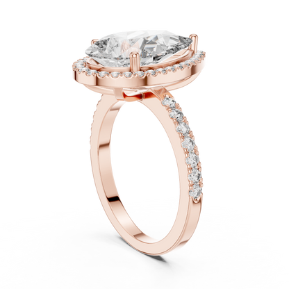 Pear Cut Halo Diamond Engagement Ring with Pav茅 Band