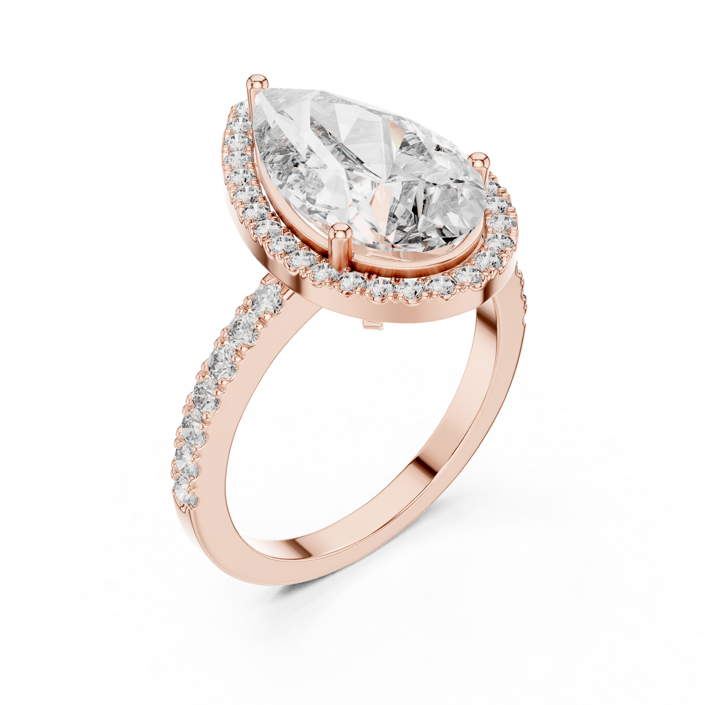 Pear Cut Halo Diamond Engagement Ring with Pav茅 Band