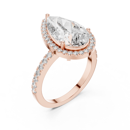 Pear Cut Halo Diamond Engagement Ring with Pav茅 Band