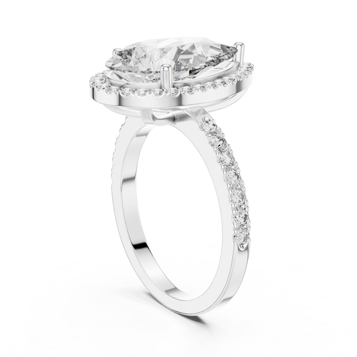 Pear Cut Halo Diamond Engagement Ring with Pav茅 Band