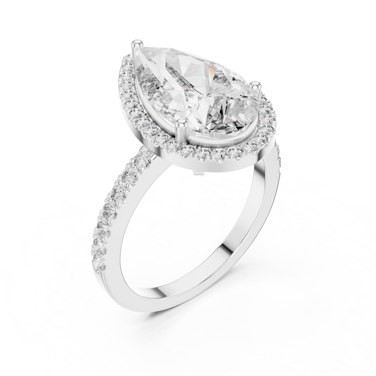 Pear Cut Halo Diamond Engagement Ring with Pav茅 Band