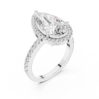 Pear Cut Halo Diamond Engagement Ring with Pav茅 Band