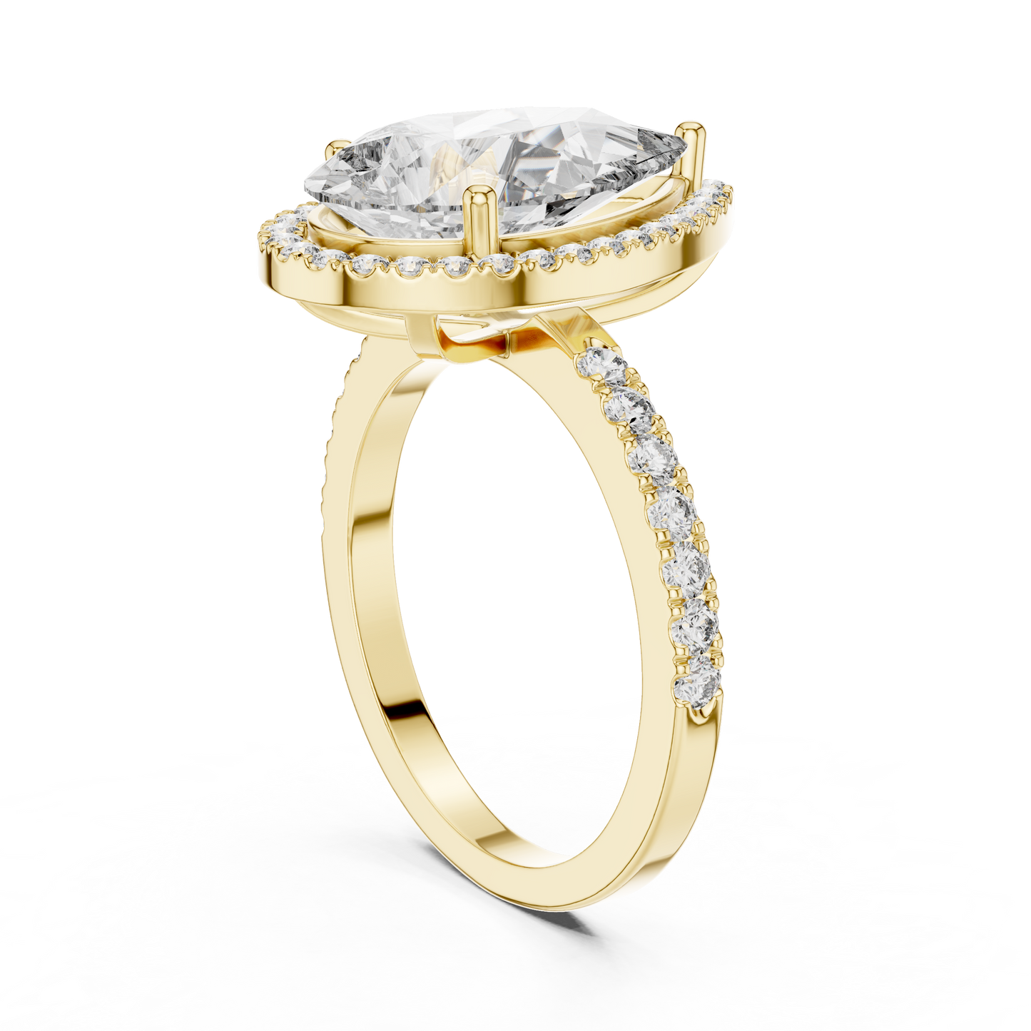 Pear Cut Halo Diamond Engagement Ring with Pav茅 Band