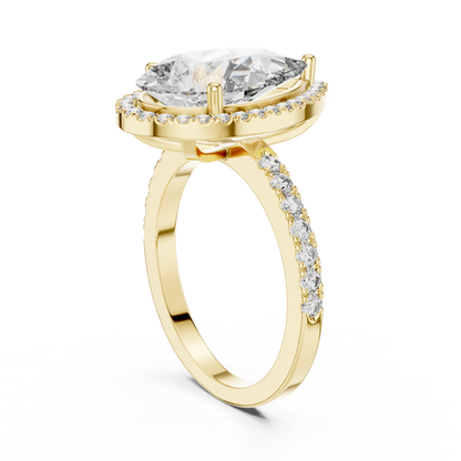 Pear Cut Halo Diamond Engagement Ring with Pav茅 Band