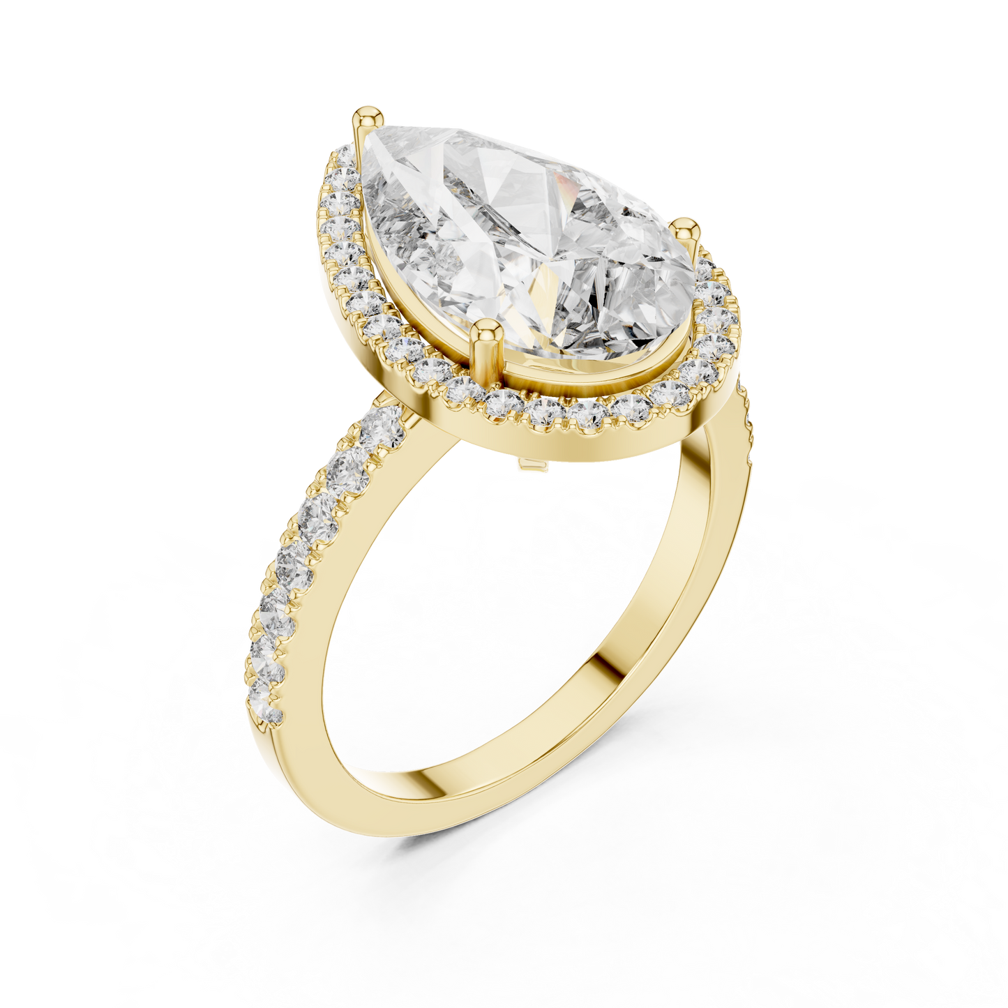 Pear Cut Halo Diamond Engagement Ring with Pav茅 Band