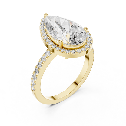 Pear Cut Halo Diamond Engagement Ring with Pav茅 Band