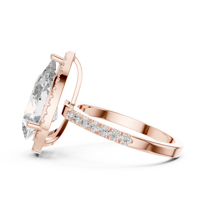 Pear Cut Halo Diamond Engagement Ring with Pav茅 Band
