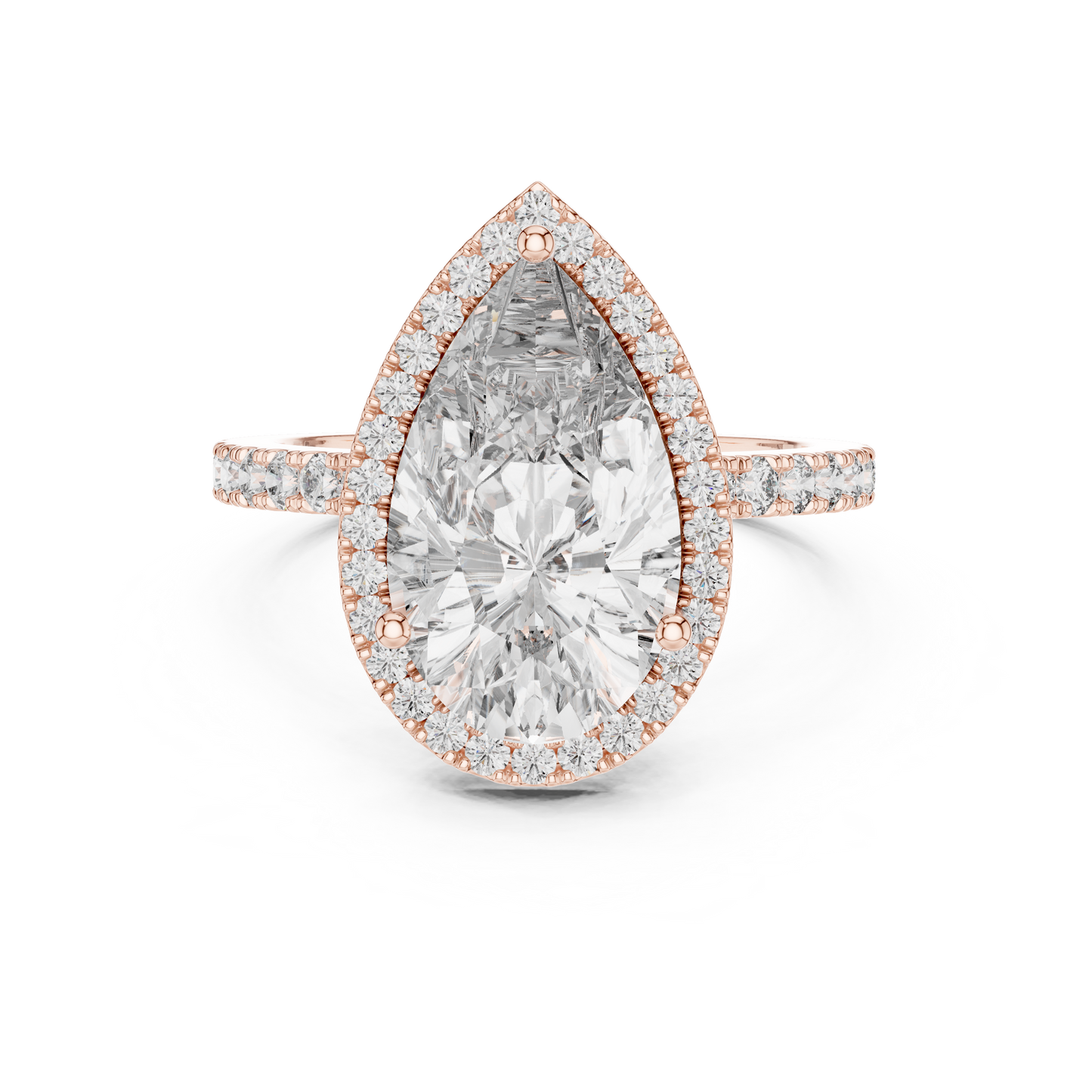 Pear Cut Halo Diamond Engagement Ring with Pav茅 Band