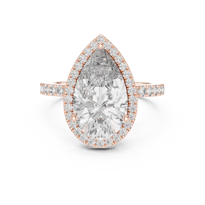 Pear Cut Halo Diamond Engagement Ring with Pav茅 Band