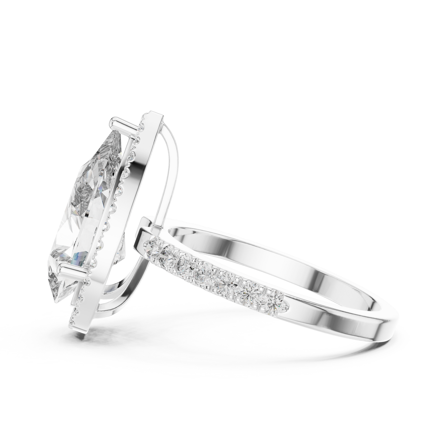 Pear Cut Halo Diamond Engagement Ring with Pav茅 Band