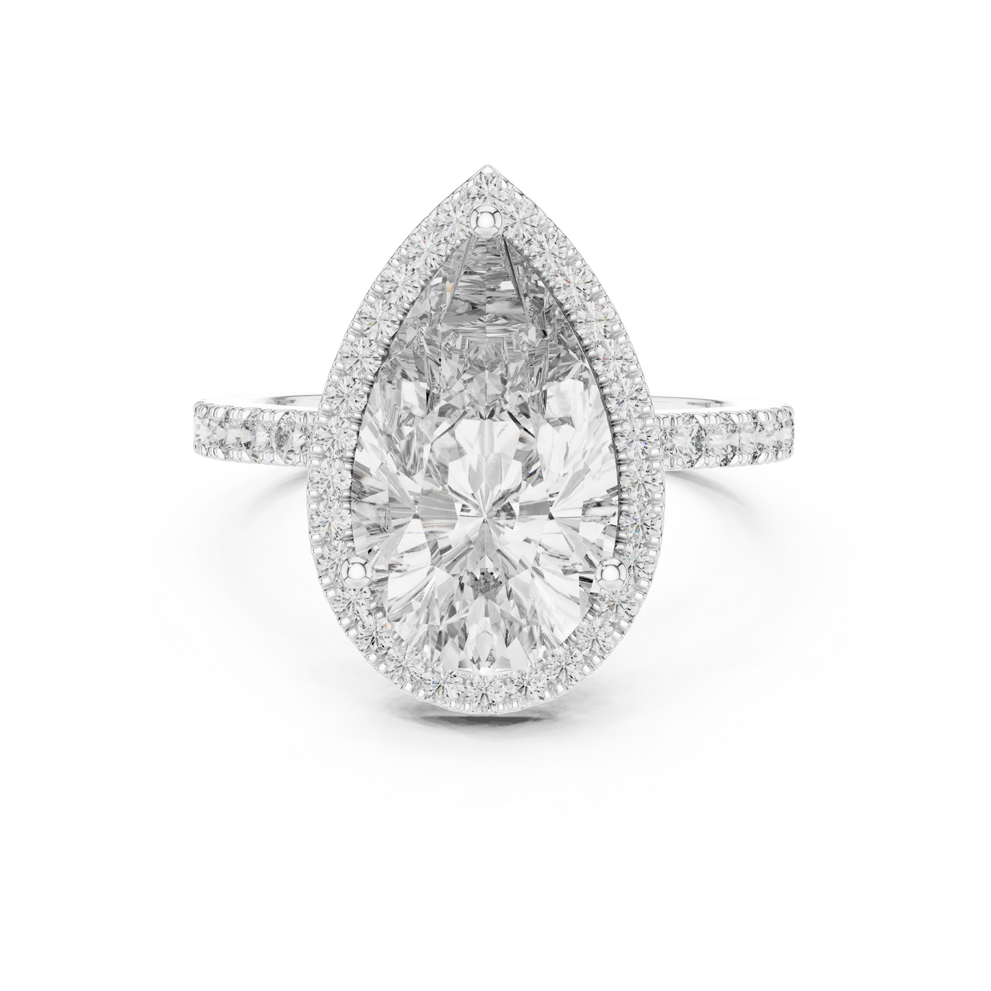 Pear Cut Halo Diamond Engagement Ring with Pav茅 Band